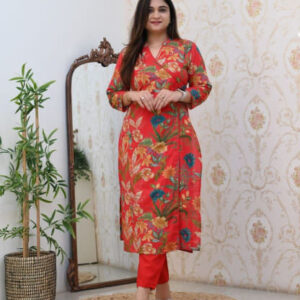 Hand Block print Long slit Cotton 60'60 kurta pant set for all day comfort