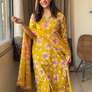 Pure fine Cotton fabric Kurti with Pant with cotton Dupatta