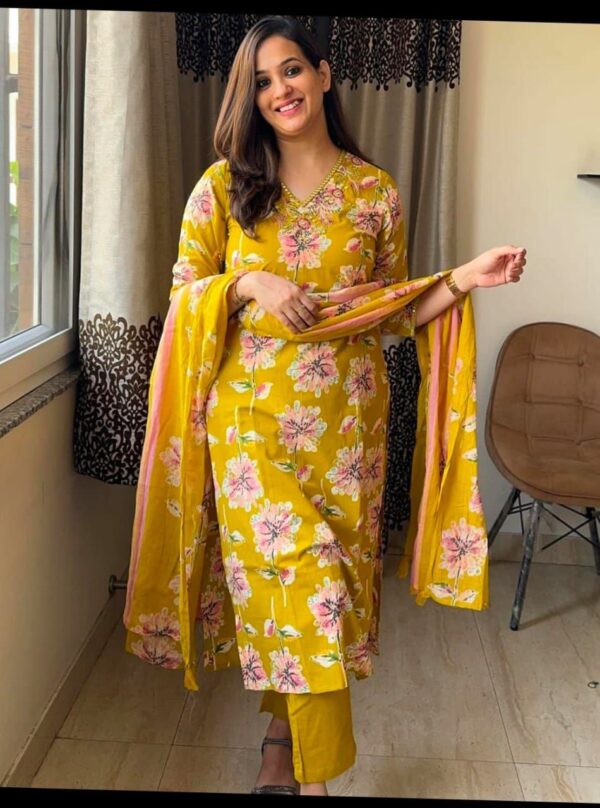 Pure fine Cotton fabric Kurti with Pant with cotton Dupatta