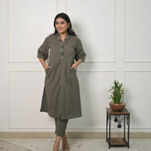Finest Cotton Slub and bold shade of Collar embroidery Co-Ord set