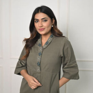 Finest Cotton Slub and bold shade of Collar embroidery Co-Ord set