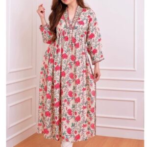 White-pink Floral Anarkali suit set decorated with the finest embroidery