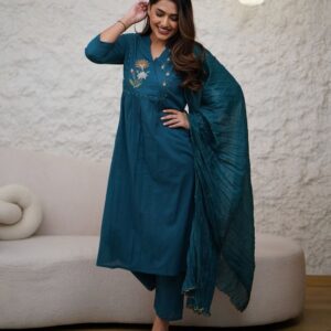 Beautiful cotton fabric kurti pant and dupatta