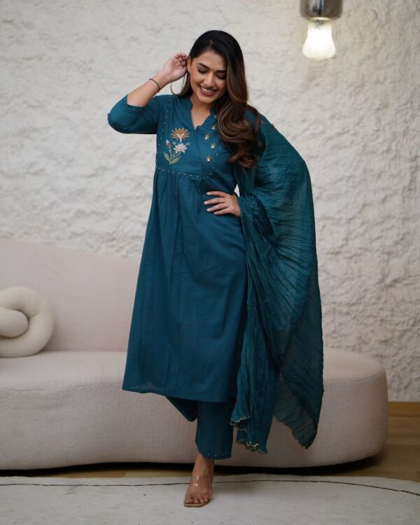 Beautiful cotton fabric kurti pant and dupatta