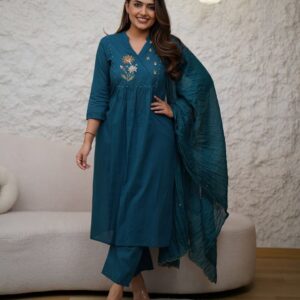 Beautiful cotton fabric kurti pant and dupatta