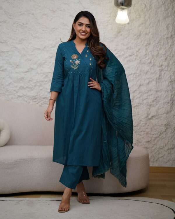 Beautiful cotton fabric kurti pant and dupatta