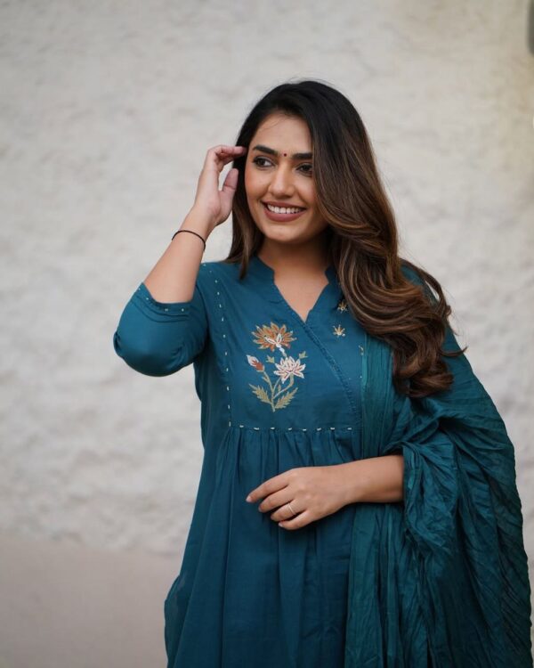 Beautiful cotton fabric kurti pant and dupatta