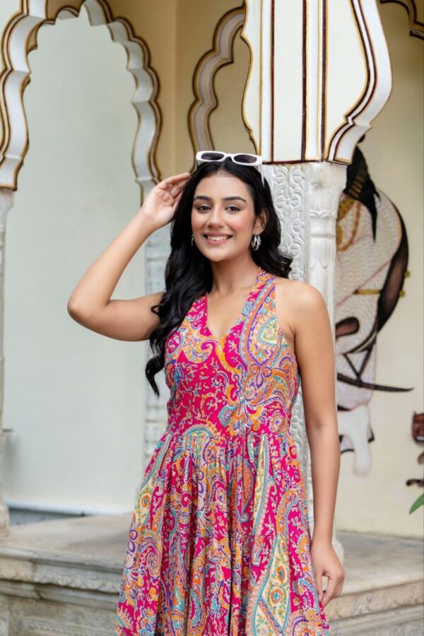 Cotton Fabric Printed Pink Full Gown