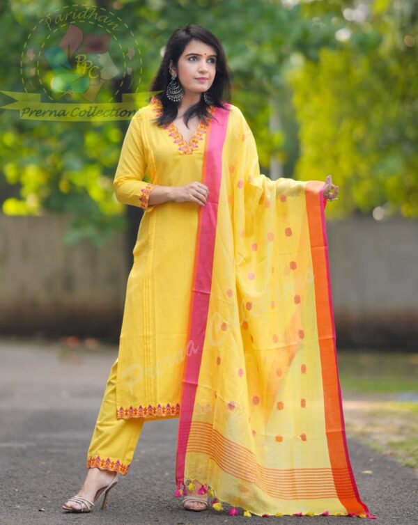 HANDLOOM EMBROIDERED SET WITH PURE LINEN BUTTA DUPATTA IN MOST AMAZING COLOUR COMBINATION*
