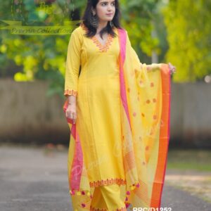 HANDLOOM EMBROIDERED SET WITH PURE LINEN BUTTA DUPATTA IN MOST AMAZING COLOUR COMBINATION*
