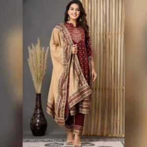 Pure Rayon Fabric Print Gotta Detailing Straight Kurti With Print Pant With Full Dupatta Beautiful Printed