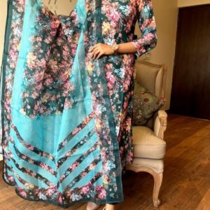 Pure chanderi digital print kurta and cotton pants with digital printed pure Kota doria duppata