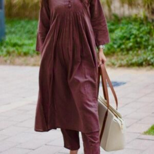 Cotton Slug Pleated Buttoned Co-ord Set