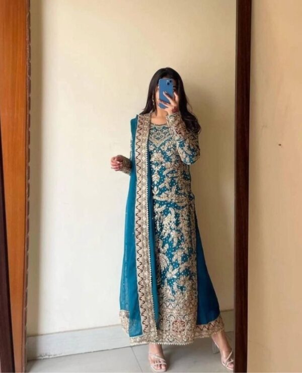 Heavy Faux Georgette With Heavy Embroidery Work With Diamond Handwork With Full Sleeve