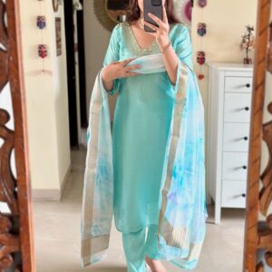 Beautiful Heavyweight 3pcs kurti set sequins with handwork work Suit beautifully decorated